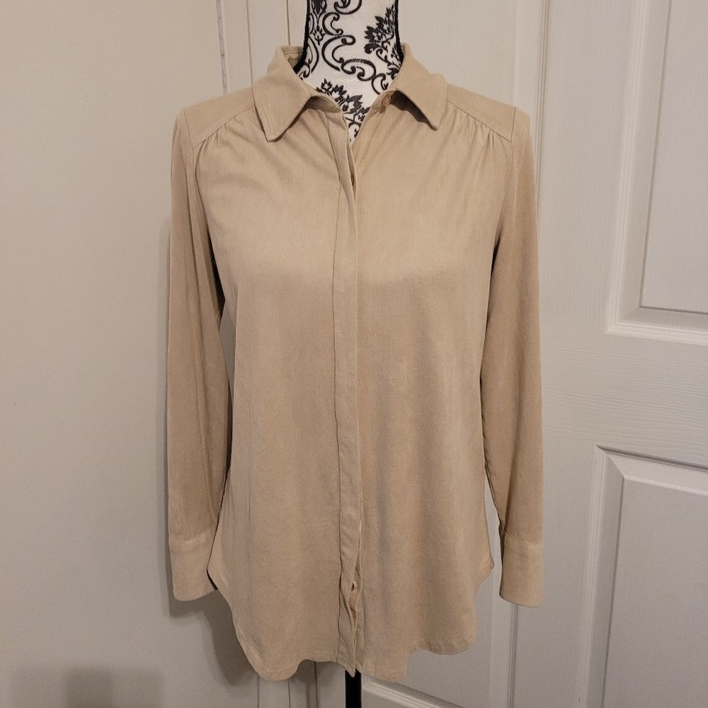 Chico's suede long sleeve button up shirt